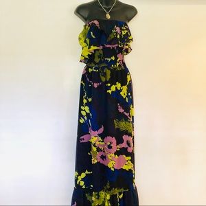 MM Couture Floral Maxi Strapless Dress